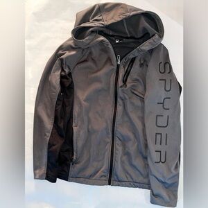 Spyder Black & Grey Softshell Fleece Lined Full Zip Hooded Jacket Men’s S Small
